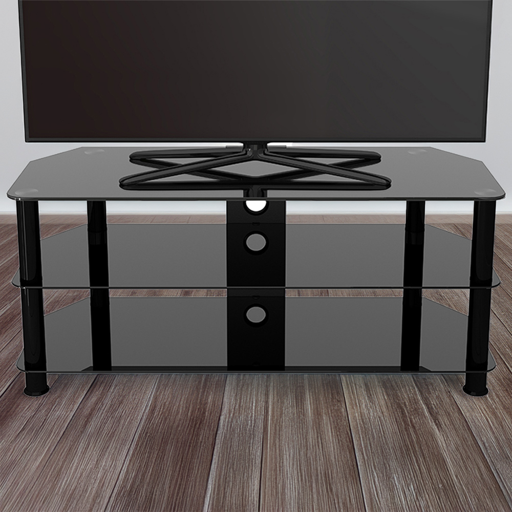 AVF Classic 3 Shelf Black Glass Corner TV Stand Image 1