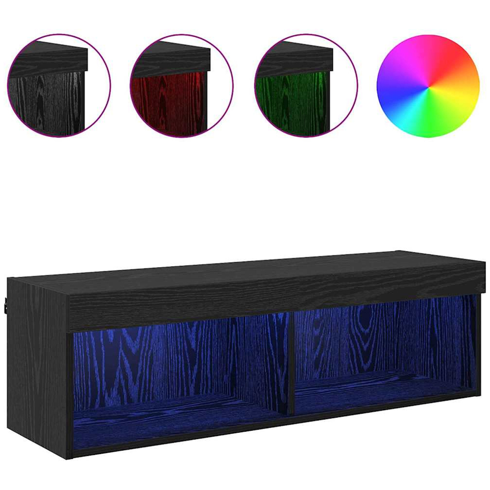 vidaXL 2 Shelf Black Oak TV Cabinet with LED Lights Image 4