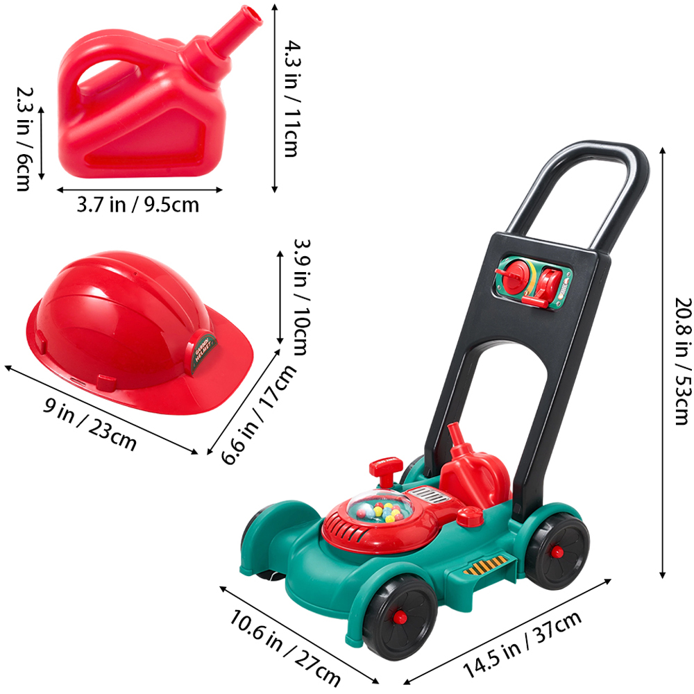 H&O Direct Kids Toy Lawn Mower Pretend Play Set with Helmet and Fuel Can Image 6