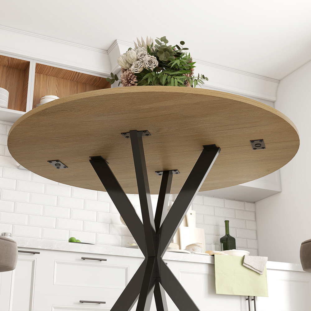 HOMCOM 4 Seater Round Industrial Style Dining Table with Steel Legs Image 3