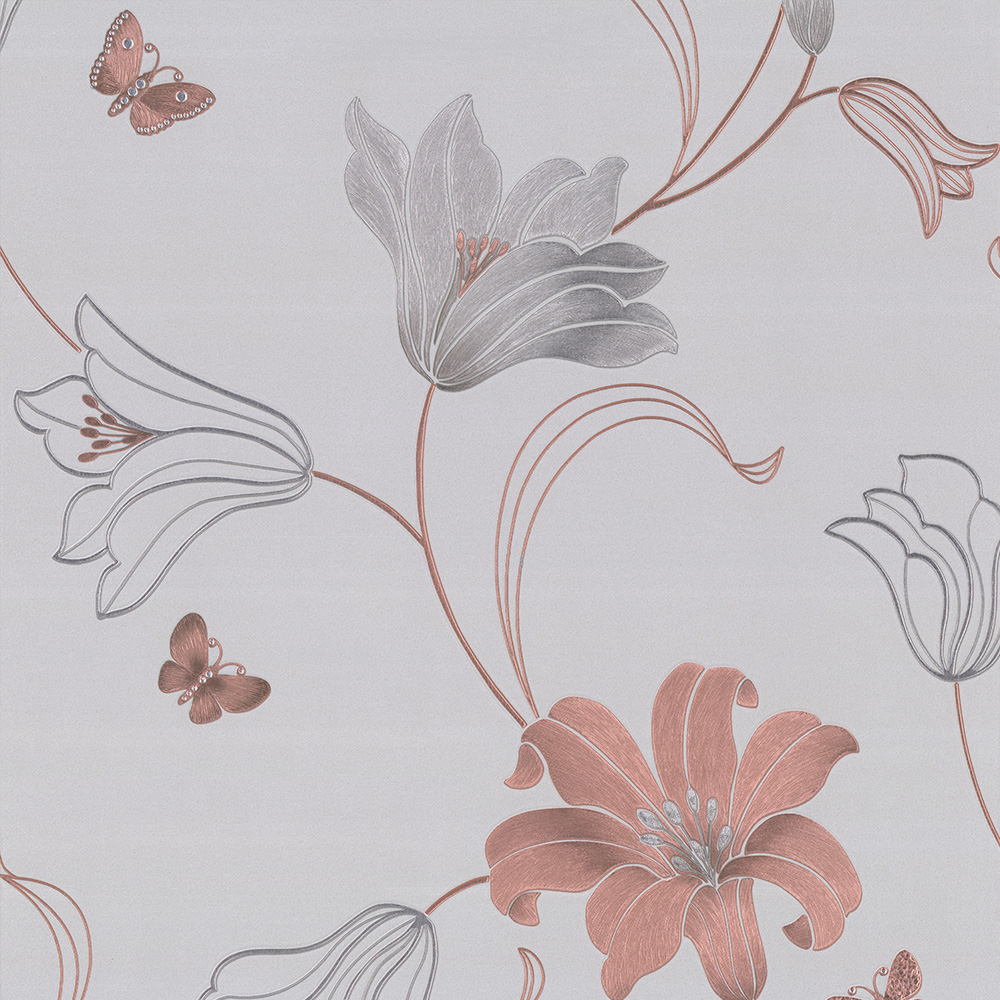 Muriva Amelia Floral Stone and Rose Wallpaper Image 1