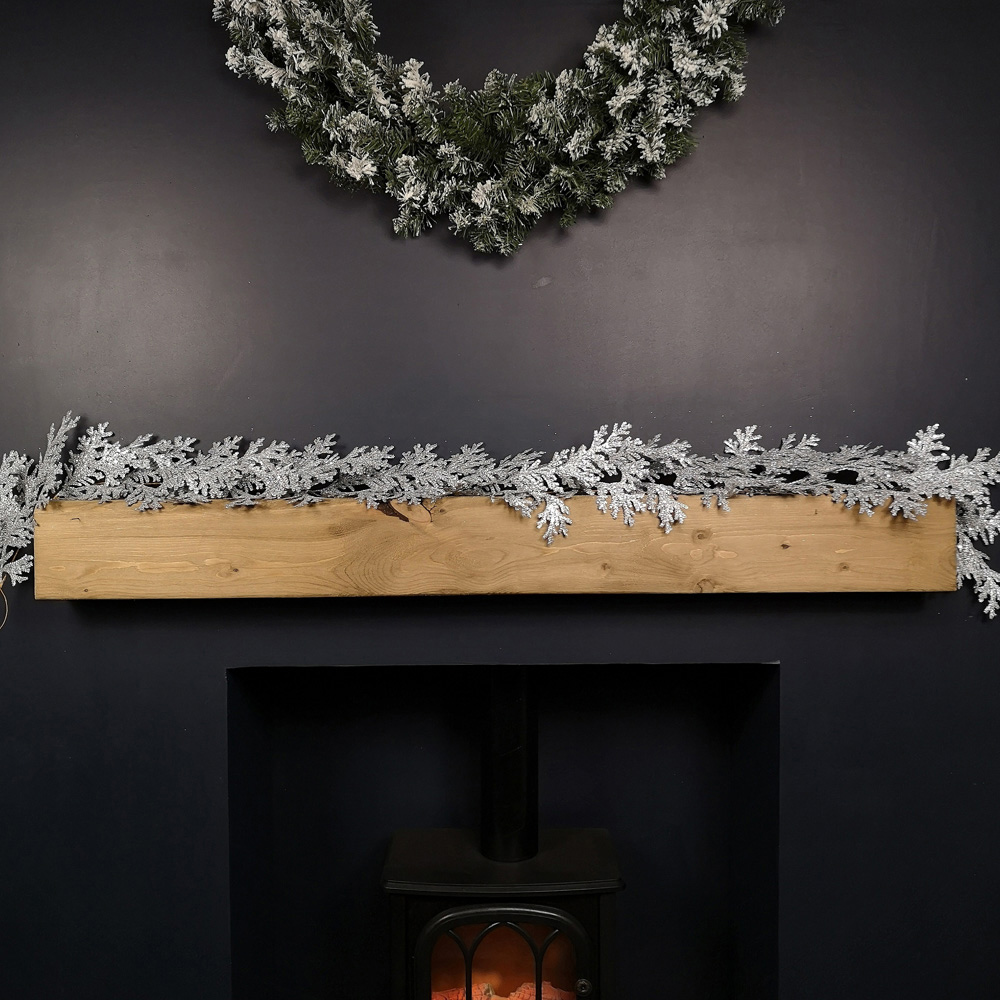 Samuel Alexander Silver Glitter Cedar Leaf Christmas Garland 180cm Image 3