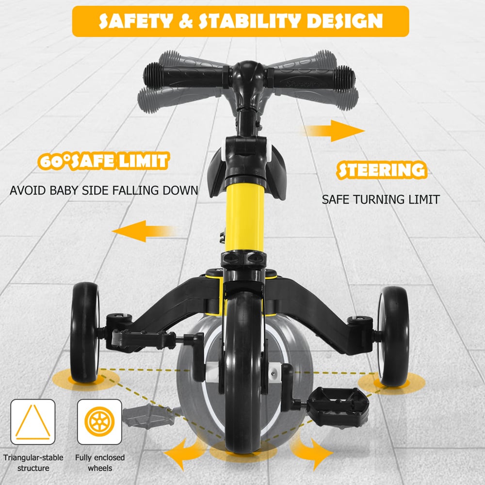 Costway Kids Yellow Convertible Balance Bike with Detachable Pedal Image 6
