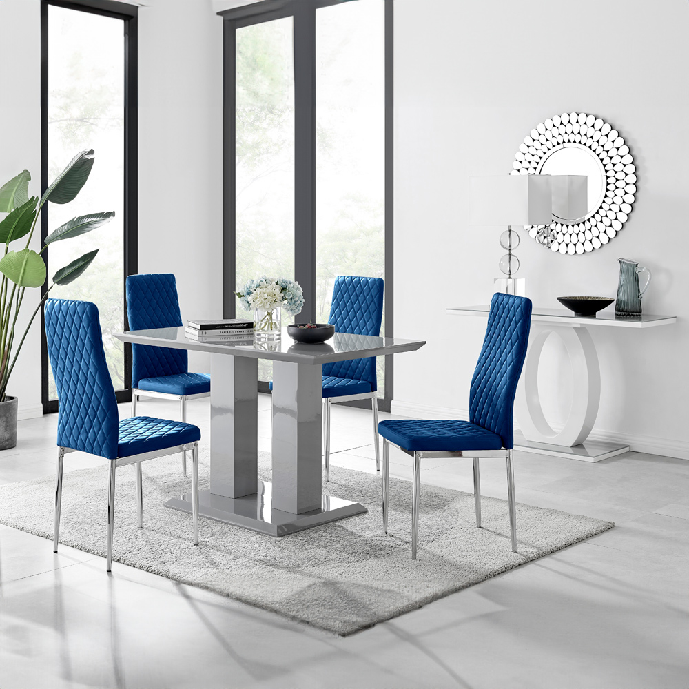 Furniturebox Molini Valera 4 Seater Dining Set Grey Gloss Navy Blue and Chrome Image 4