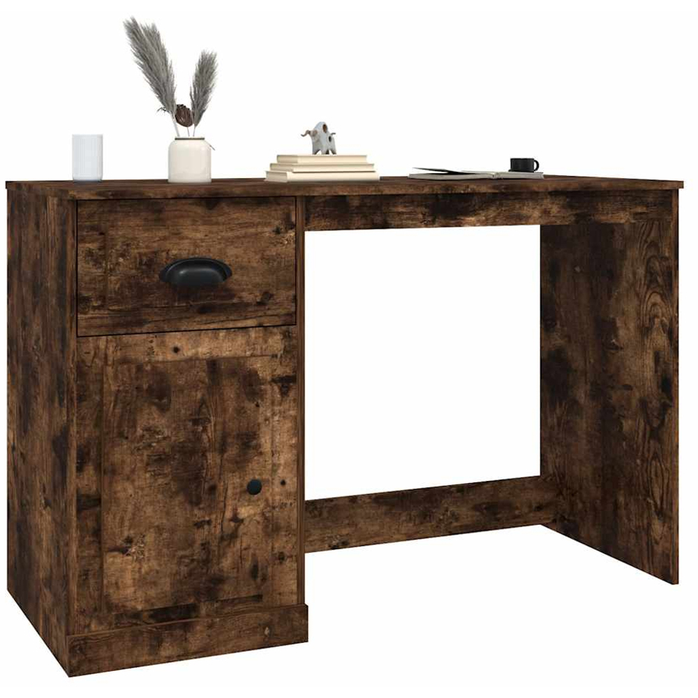 vidaXL Single Door Single Drawer Study Desk Smoked Oak Image 3