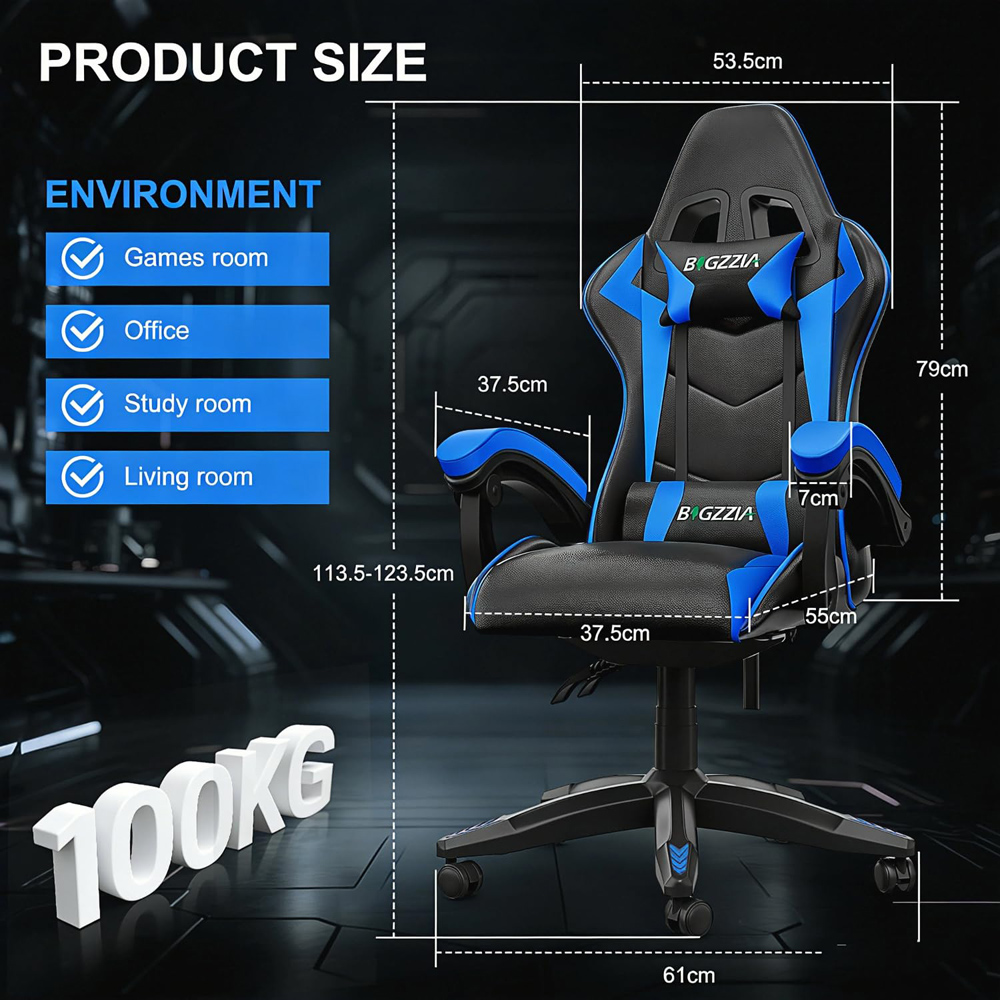 Rattrix Blue Ergonomic High Back Gaming Chair with Bluetooth 5.3 Stereo Speakers Image 6