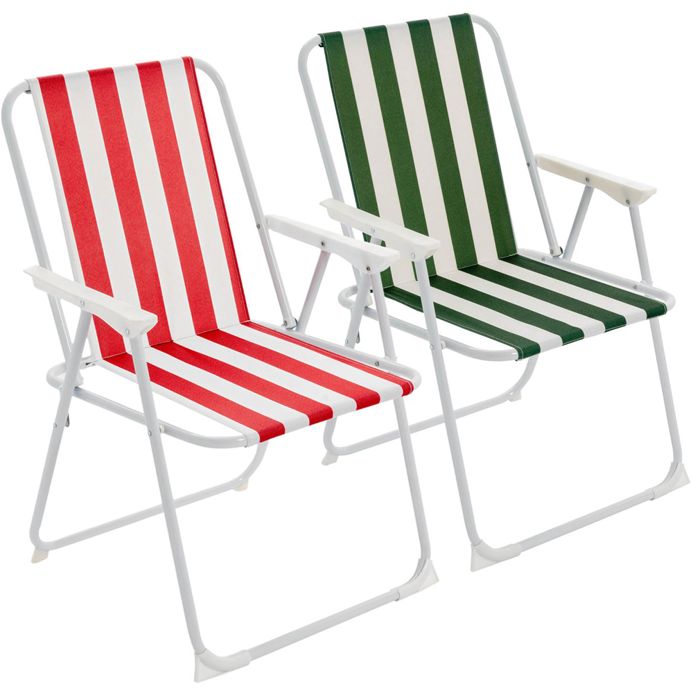Harbour Housewares Set of 2 Red and Green Stripe Folding Metal Beach Chair Image 2
