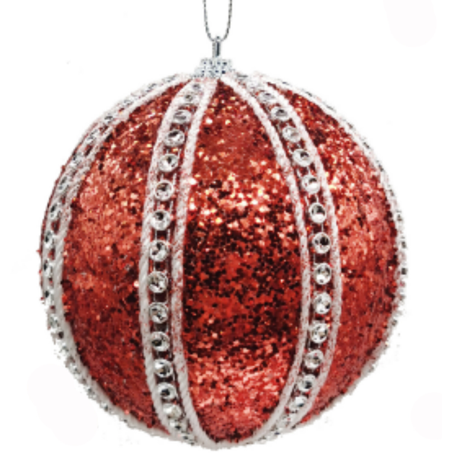 Single Candy Cane Lane Red Glitter Jewelled Bauble in Assorted styles Image 3