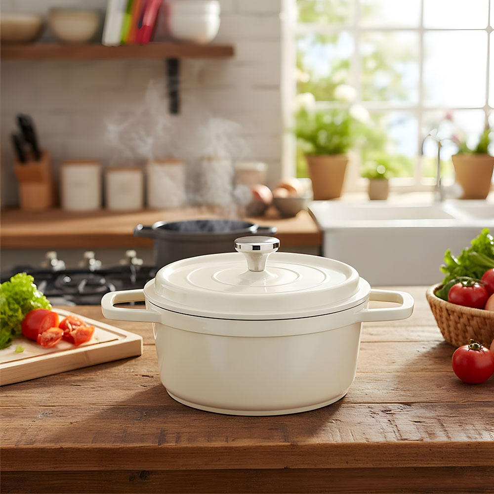 Living and Home 4.75L White Non-Stick Cast Aluminium Enamelled Cooking Pot with Lid Image 7