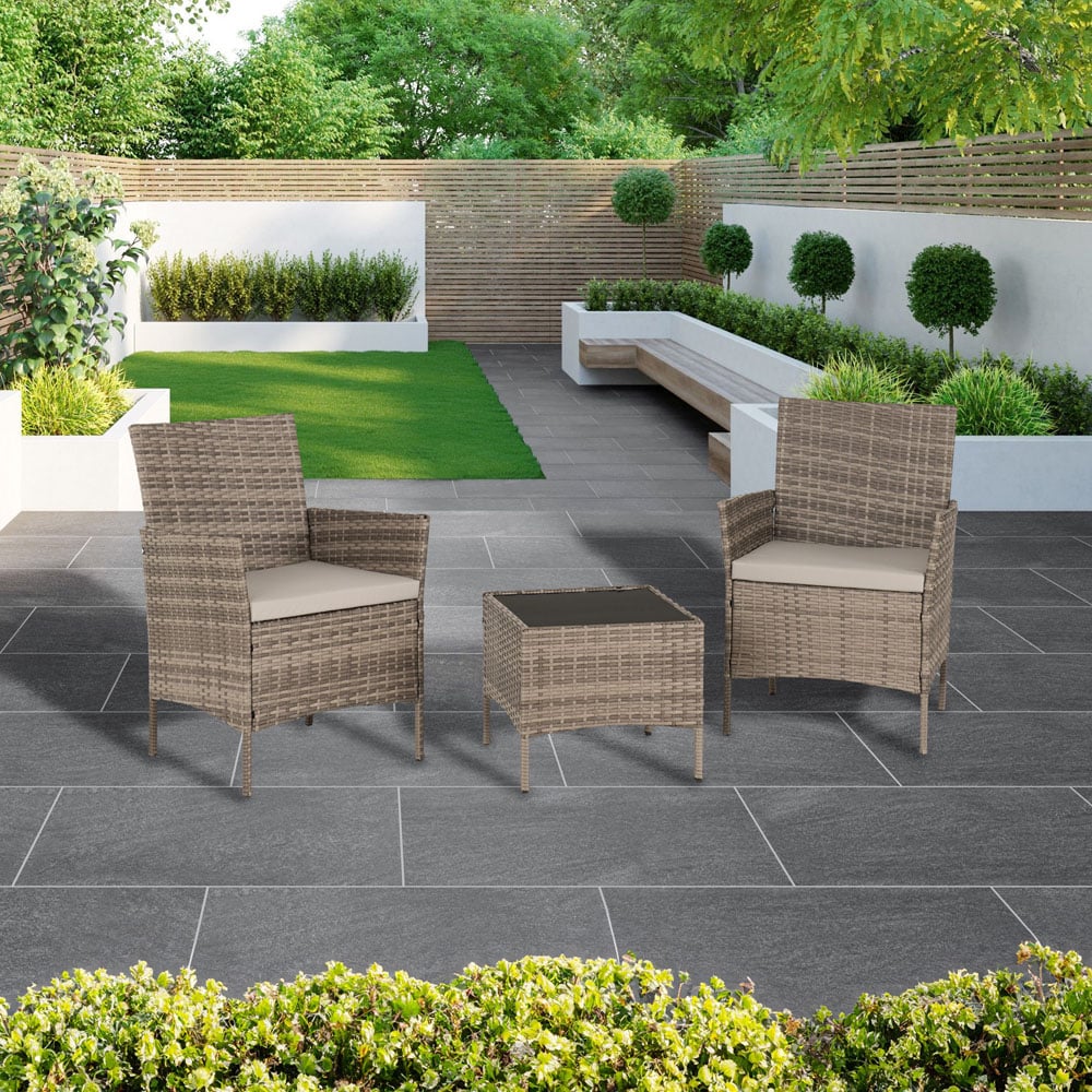 Seconique Willow 2 Seater Grey Fabric Rattan Black Glass Garden Set Image 5