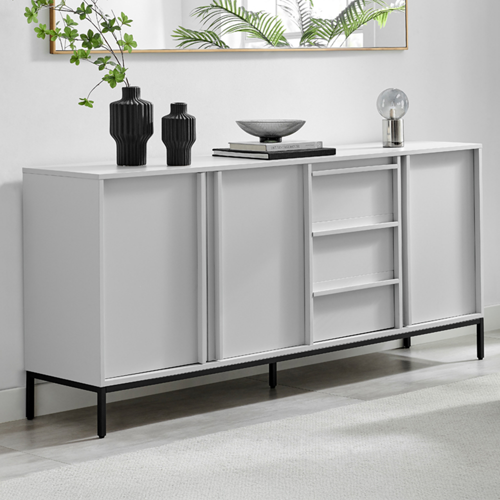 Furniturebox Sval 3 Door 3 Drawer Off White Wooden Sideboard Image 1