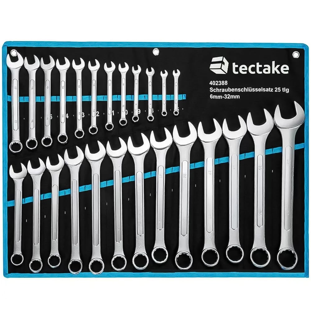 tectake 25 Piece Black and Blue Extensive Selection Spanner Set Image 1