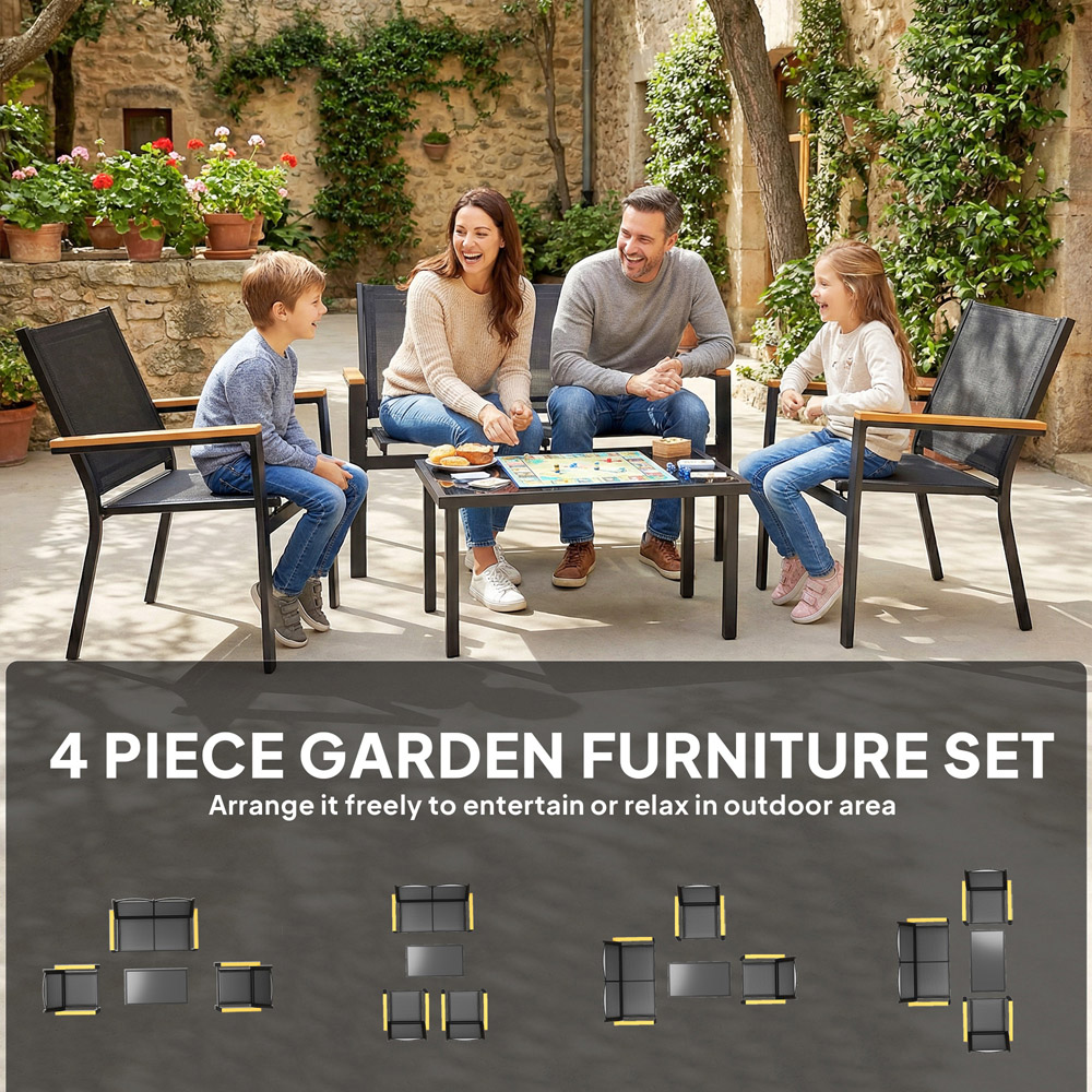 Outsunny 4 Seater Black Garden Sofa Lounge Set Image 5