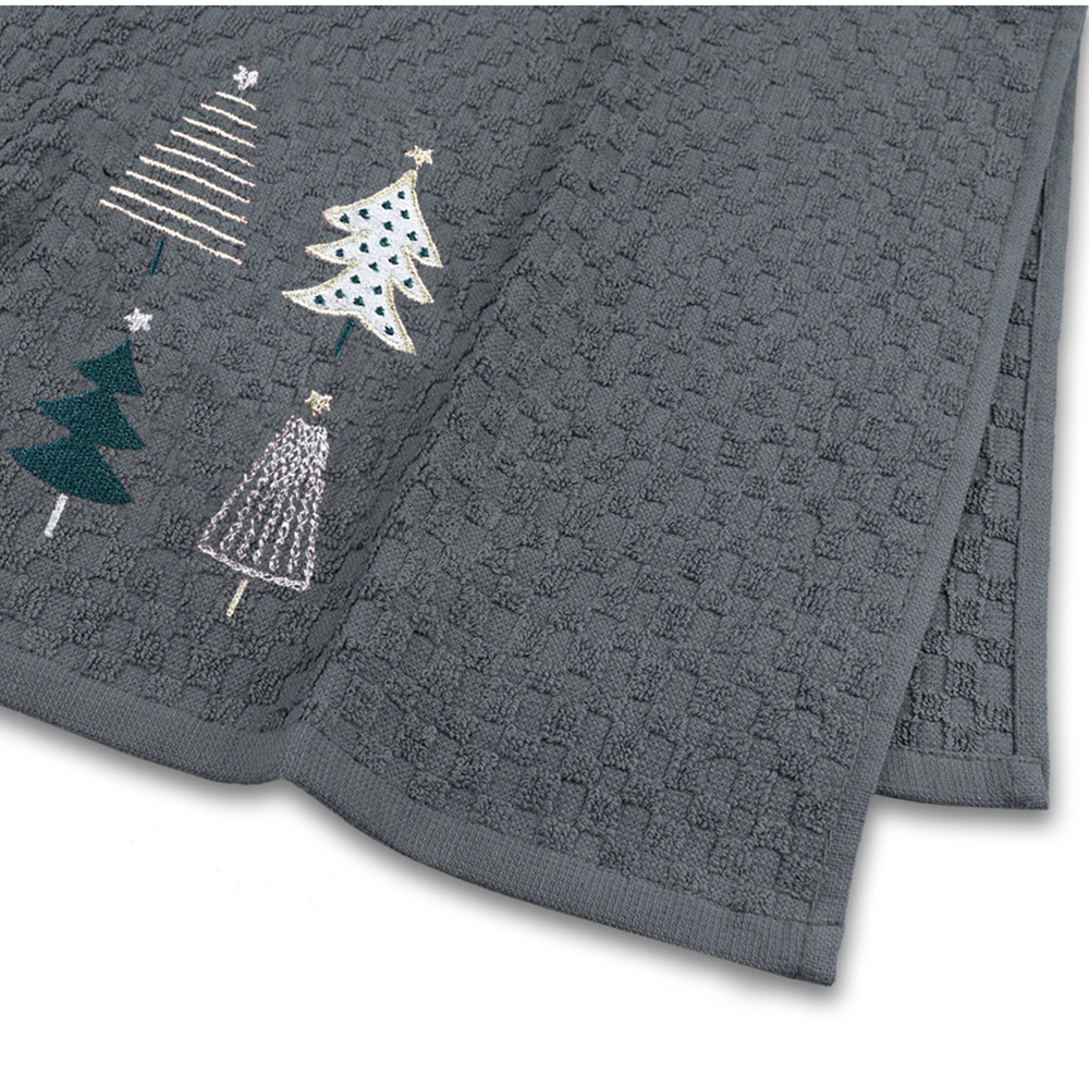 Noel Square Xmas Trees Grey Tea Towel 3 Pack Image 5