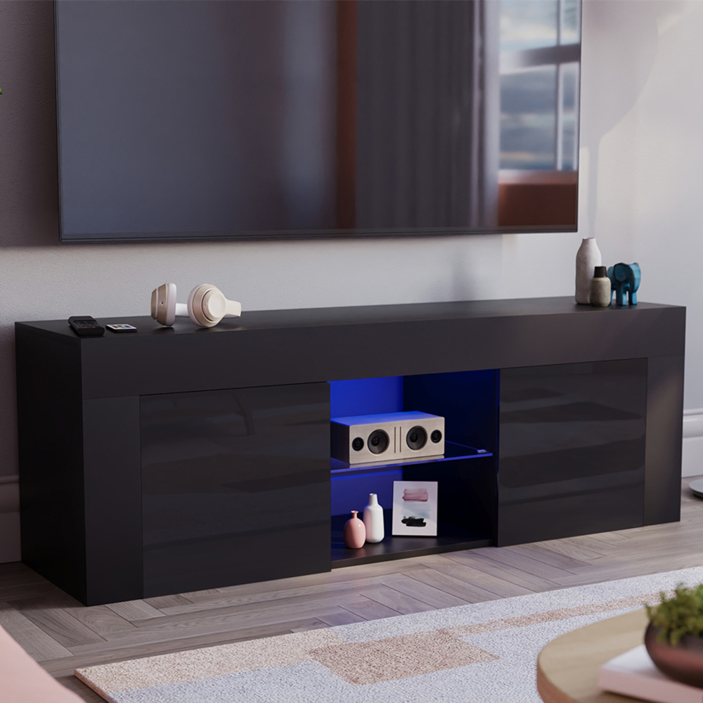 Vida Designs Eclipse 2 Door 2 Shelf Black TV Unit with LED Image 1
