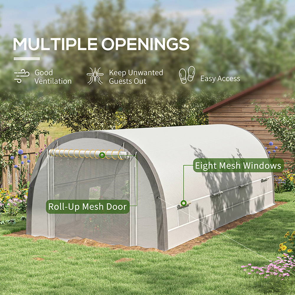 Outsunny White Plastic 9.8 x 19.3ft Walk In Polytunnel Greenhouse Image 6