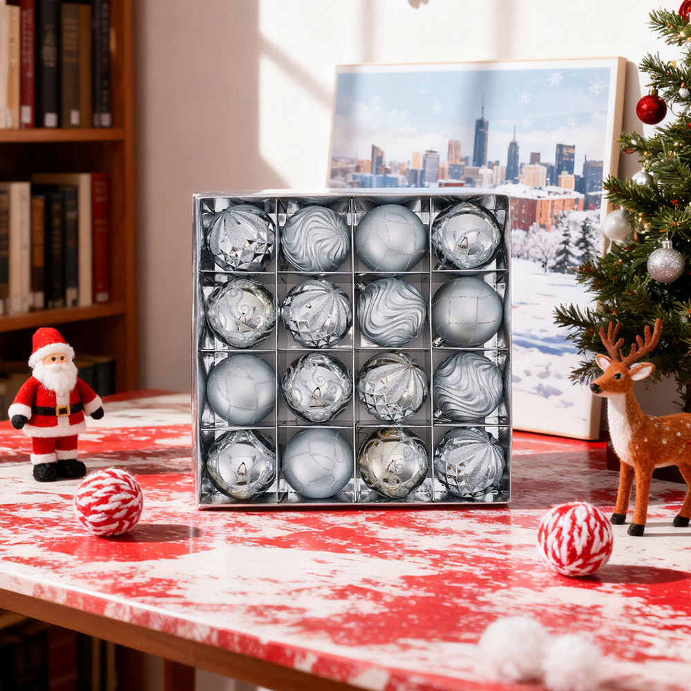 Living and Home 16 Piece Silver Christmas Bauble Set with Storage Box Image 8