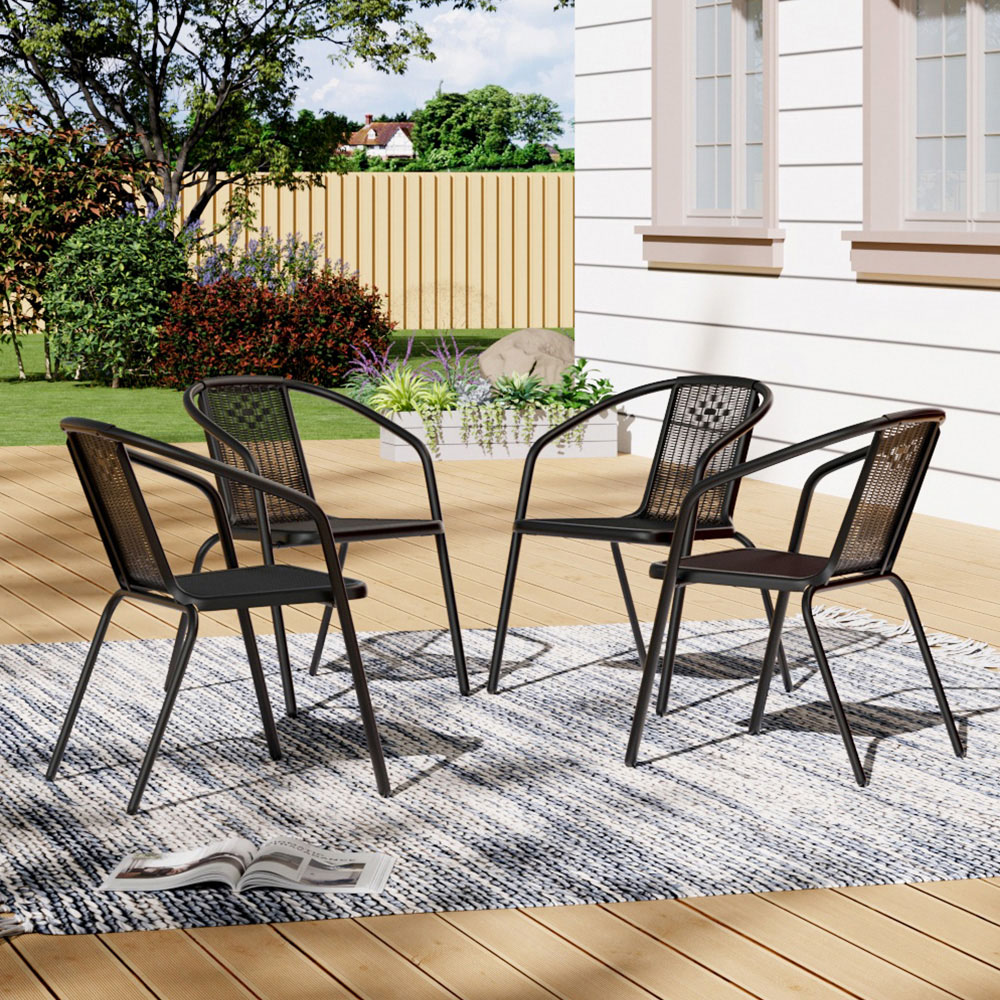 Living and Home Set of 4 Black Wicker Stackable Garden Chair Image 4