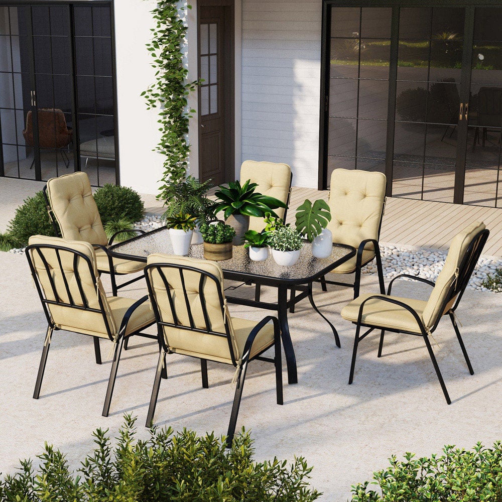 Outsunny 6 Seater Beige Garden Dining Set Image 1