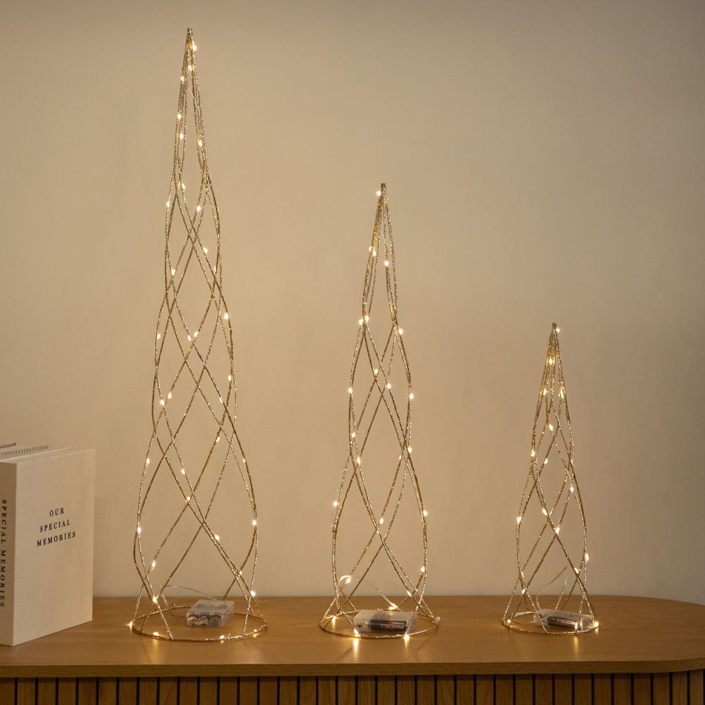 Samuel Alexander 90 Warm White LED Gold Spiral Christmas Tree with Timer Set of 3 Image 3
