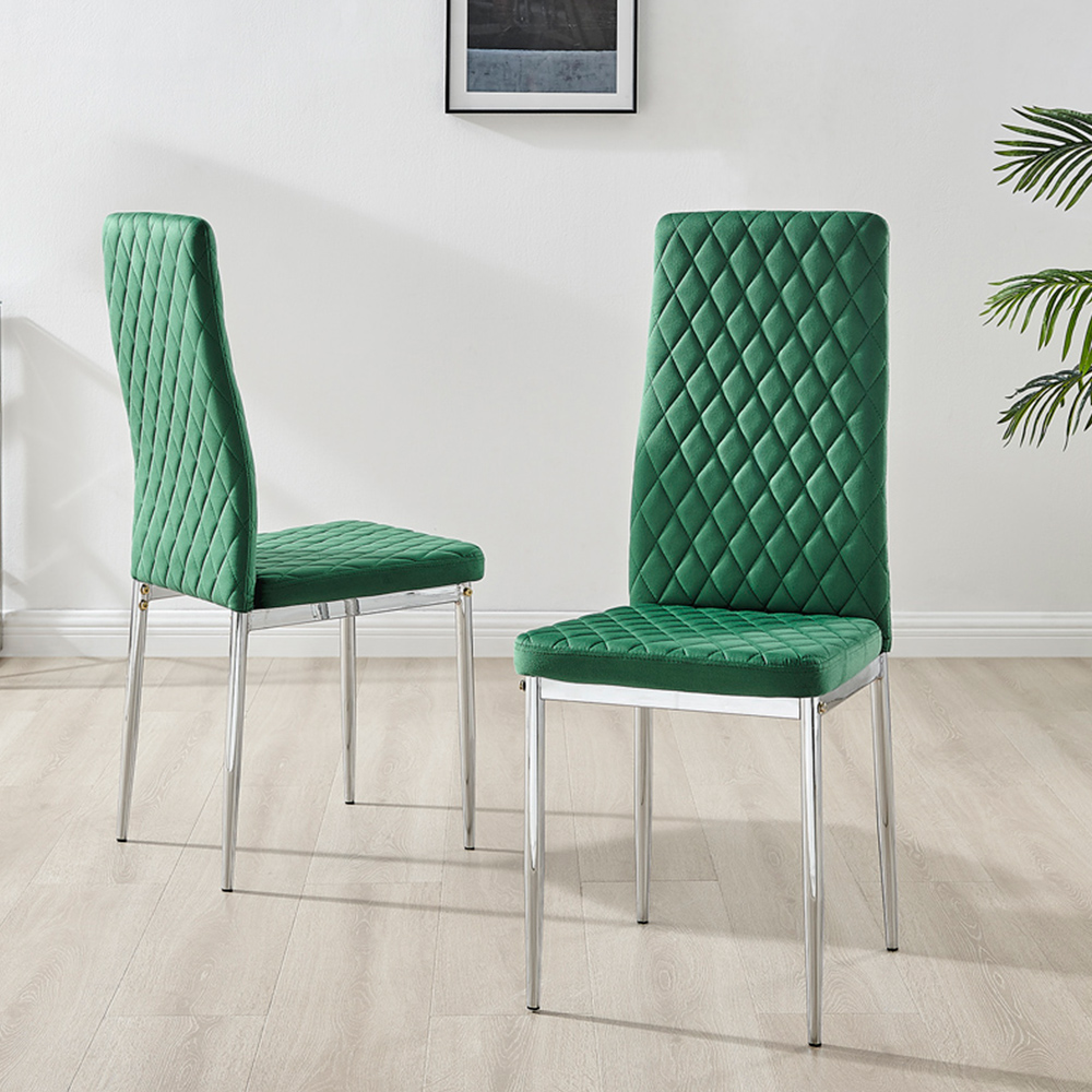 Furniturebox Valera Set of 4 Green and Chrome Velvet Dining Chair Image 2
