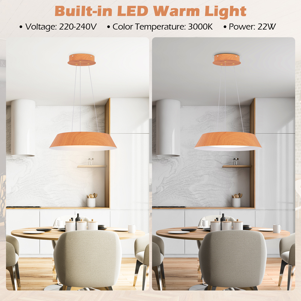 Costway Natural Modern Ceiling Light with Wood Grain and Metal Frame Image 3
