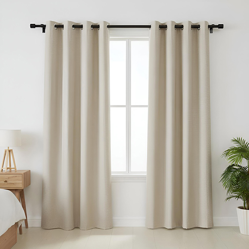 Living and Home 71-122cm Glossy Black Telescopic Curtain Pole with Brackets and Flat Finial Image 2