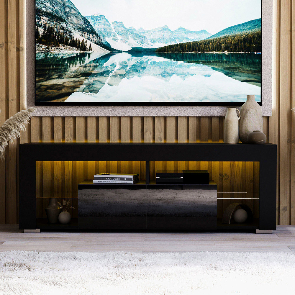 Vida Designs Luna 2 Drawer 2 Shelf Black LED TV Unit Image 4