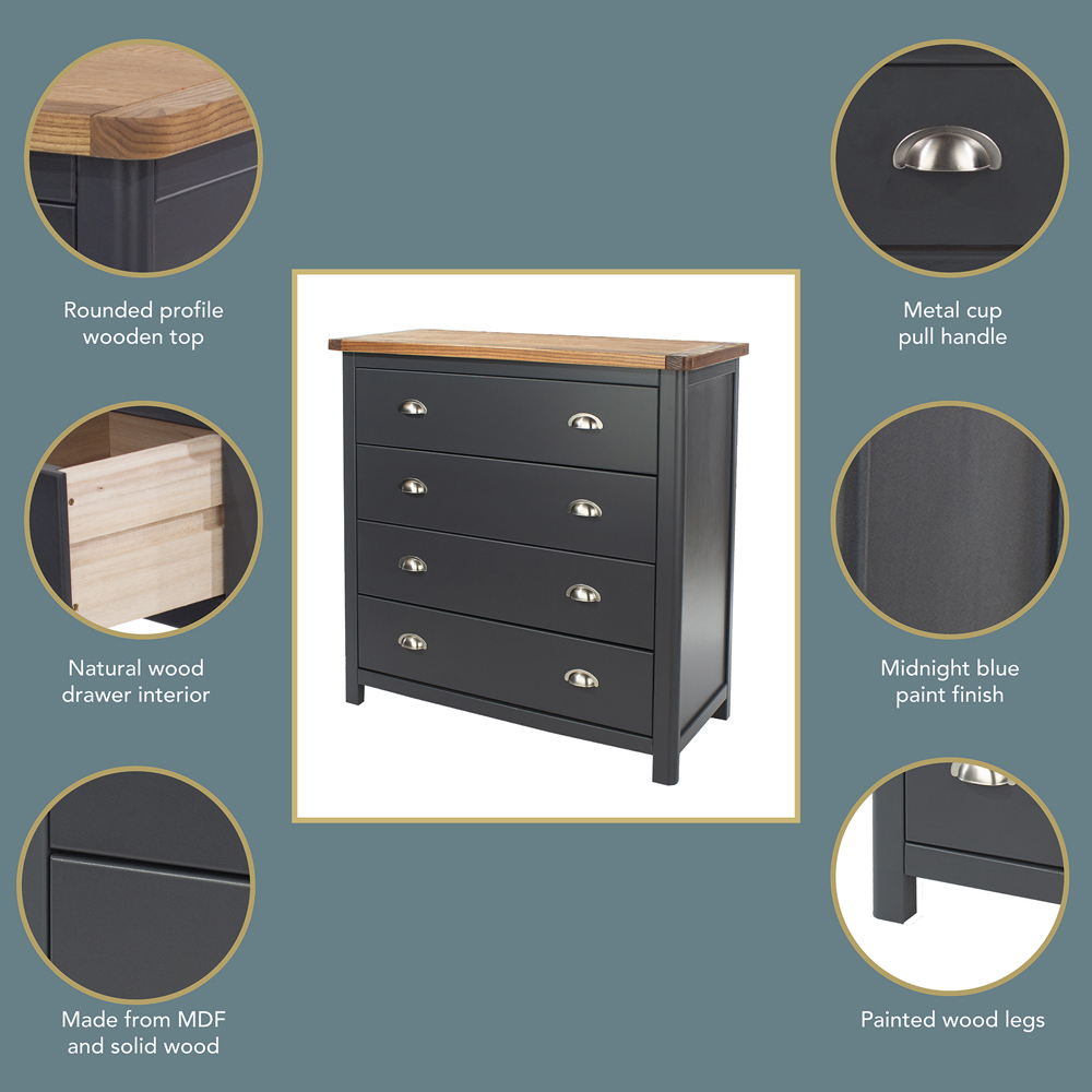 Core Products Dunkeld 4 Drawer Midnight Blue Chest of Drawers Image 7