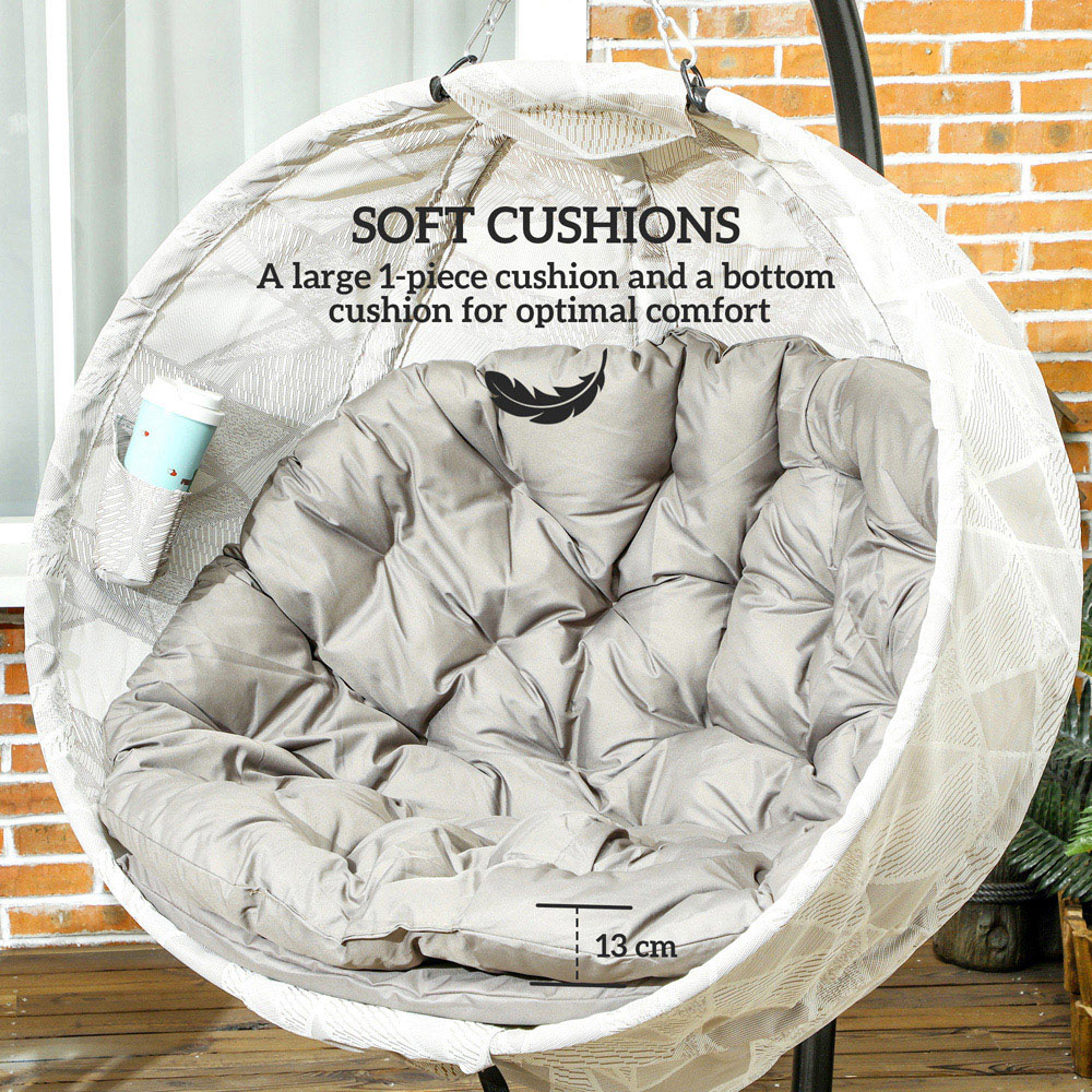 Outsunny Sand Hanging Egg Chair with Folding Basket Image 4