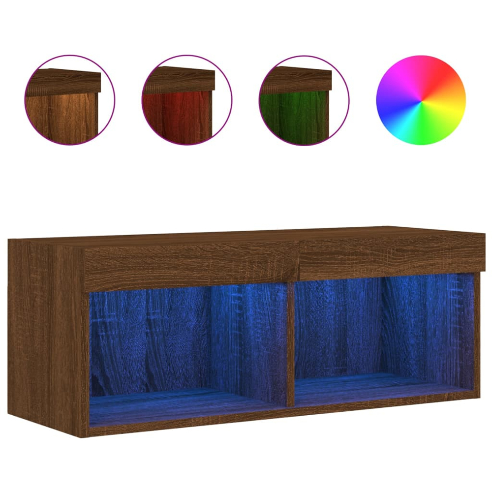 vidaXL 2 Shelf Brown Oak Wall Mounted LED TV Cabinet Image 2