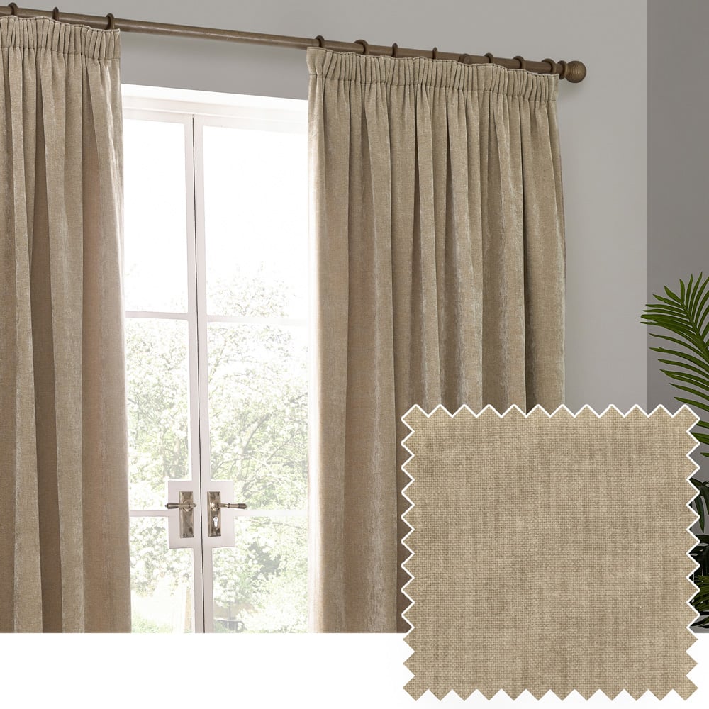 Yard Heavy Natural Chenille Velvet Pencil Pleat Curtains 229 x 229cm Image 5