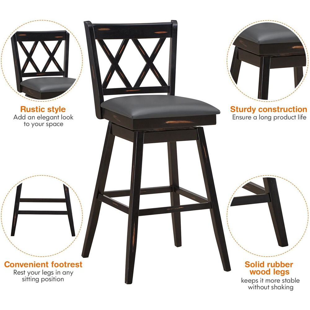 Costway Black Counter Height Bar Stool with Upholstered Cushion Set of 2 Image 4