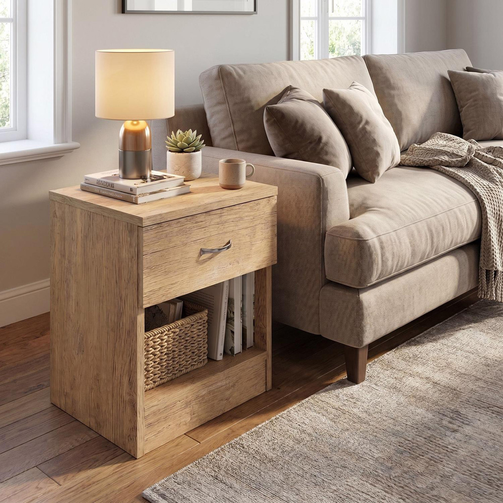 FWStyle Promo Single Drawer Oak Bedside Table Image 3