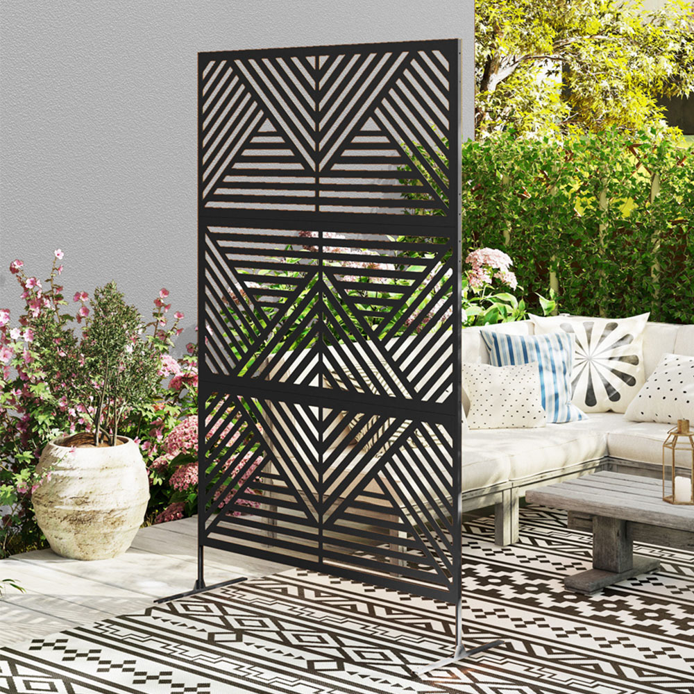 Outsunny Rhombus Black Outdoor Divider Privacy Panel with Stand Image 1