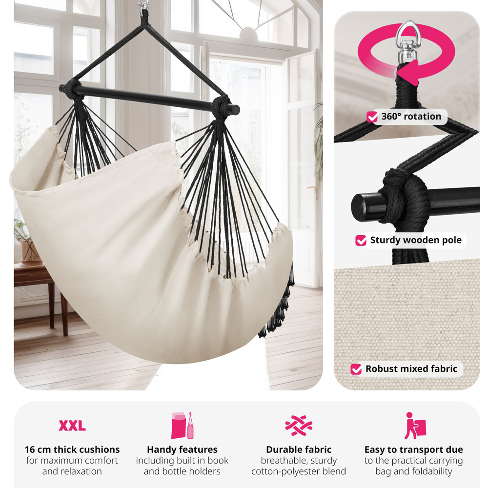 tectake Malika Beige Hanging Chair 150kg Image 3