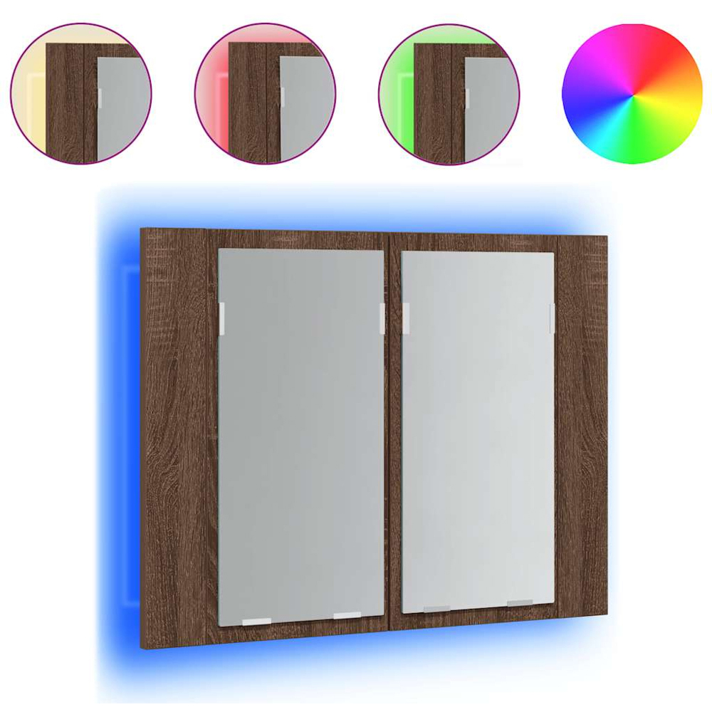 vidaXL 2 Door Brown LED Mirror Bathroom Cabinet Image 7