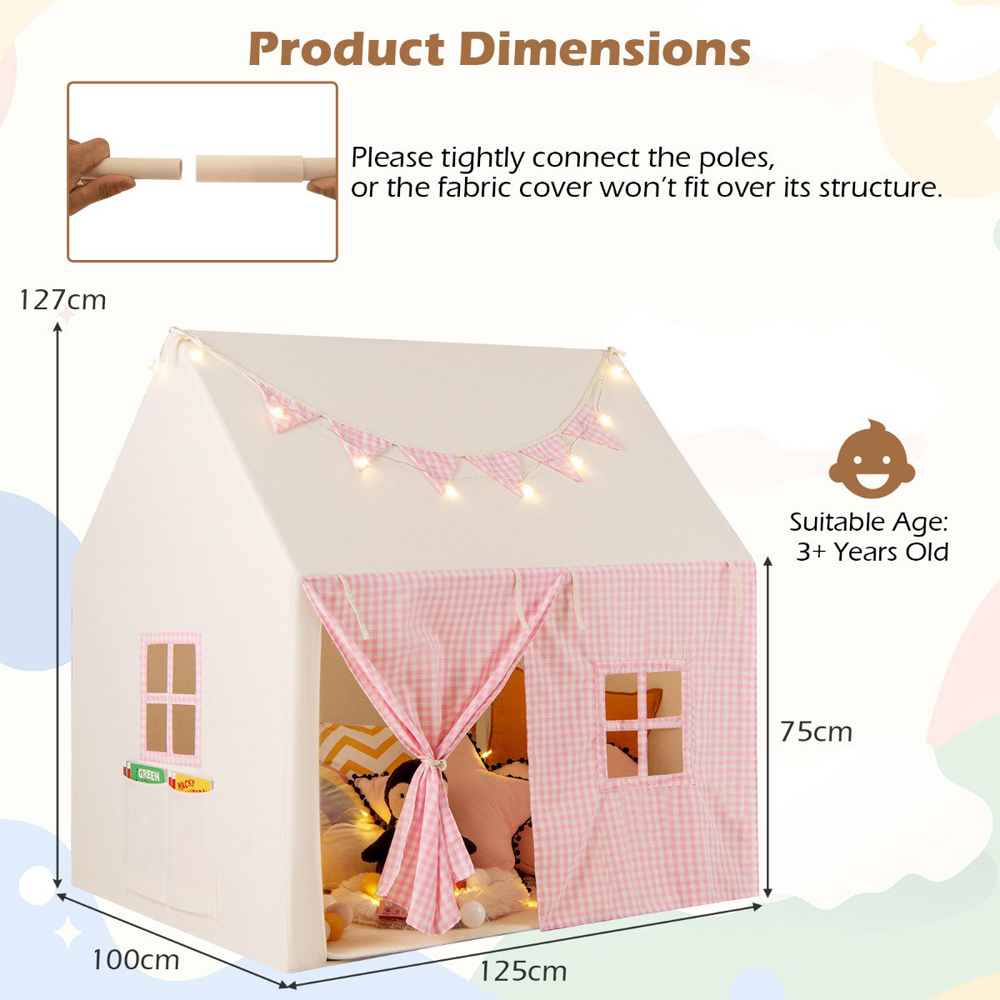 Costway Kids Pink Tent House Play Set with Padded Mat Image 7