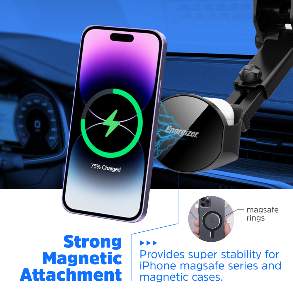 Energizer Black In-Car Magnetic QI Wireless iPhone and AirPod Charger Image 4