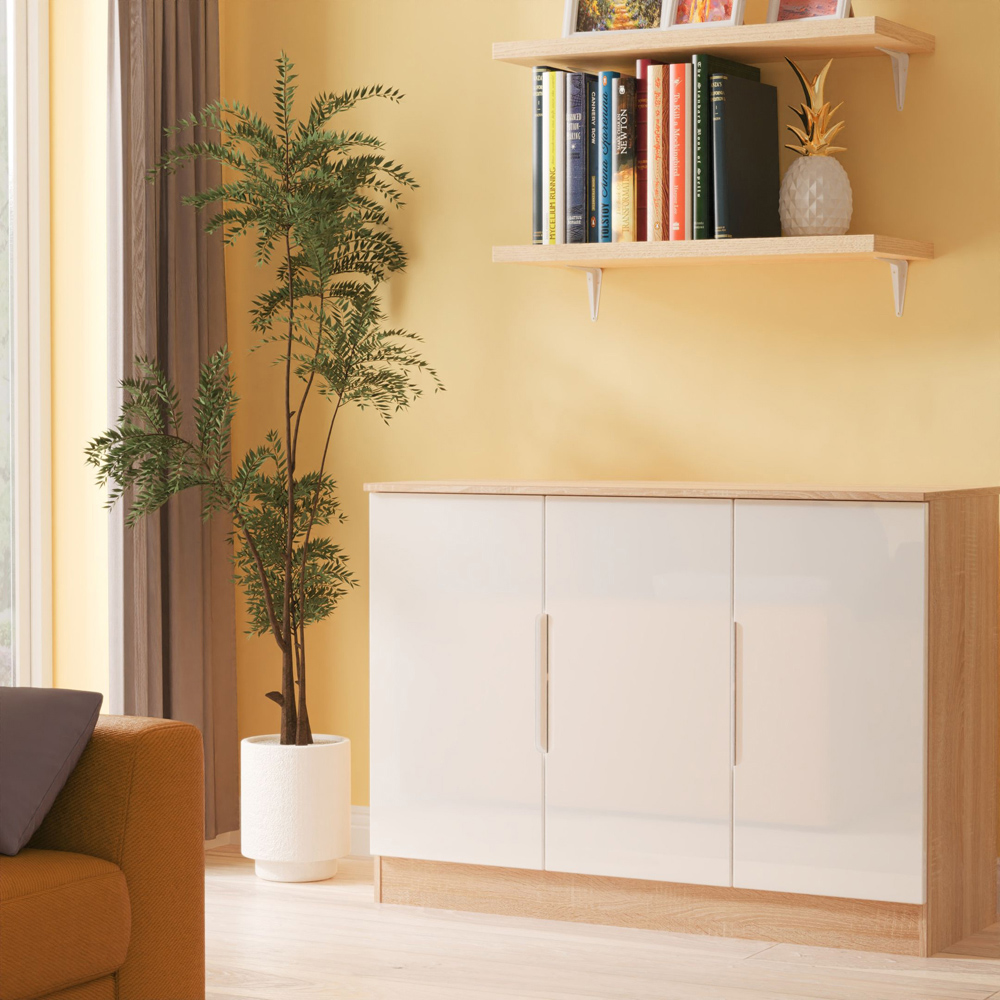 Crowndale Milan 3 Door White Gloss and Bardolino Oak Sideboard Ready Assembled Image 9