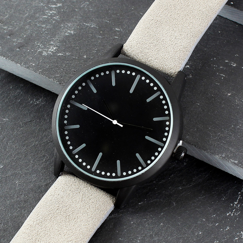 Personalised Memento Personalised Men's Matte Black Watch with Grey Strap Image 3