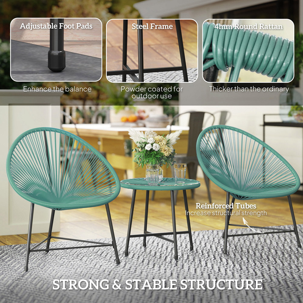 Outsunny 2 Seater Green Rattan Acapulco Garden Bistro Set Image 7