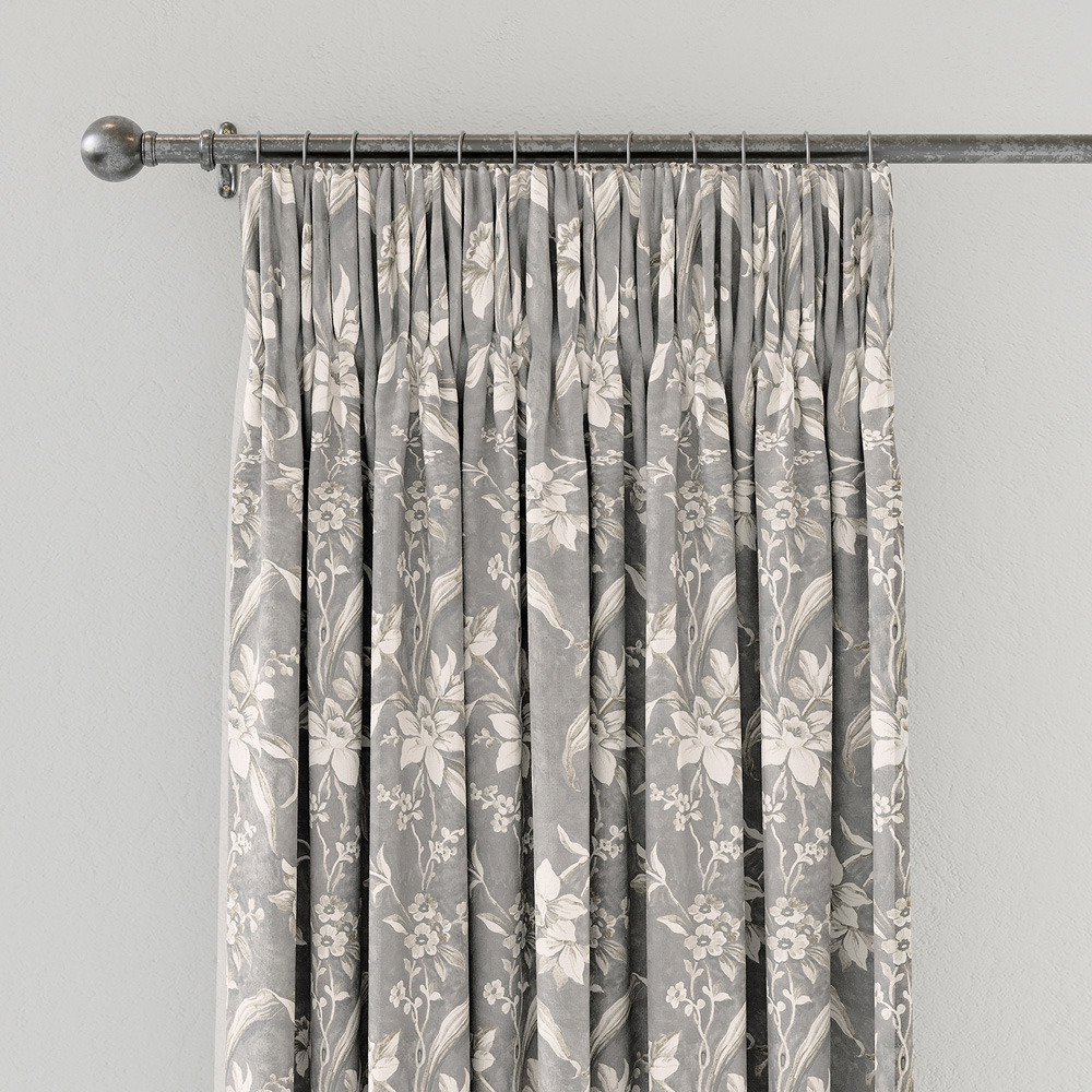 V&A Daffodil Dreams Grey Lined Blackout Pencil Pleat Curtains 229 x 183cm Image 2