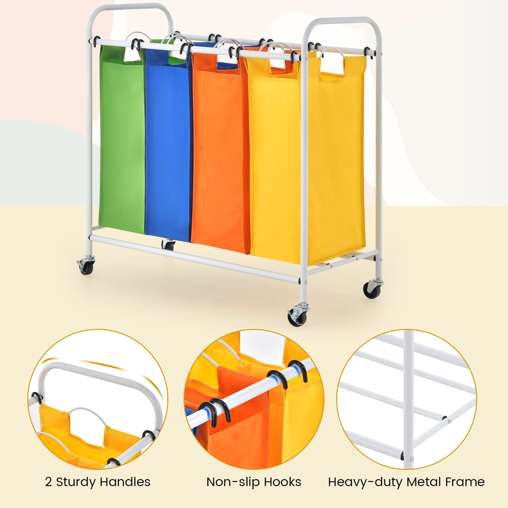 Costway 4 Section Multicolour Removable Laundry Sorter Basket 136L Image 4