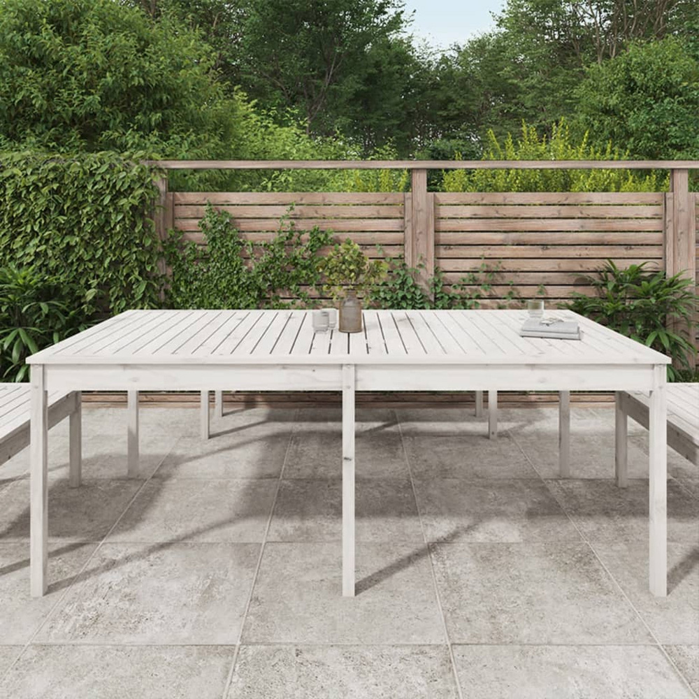 vidaXL 8 Seater Solid Pine Wood Garden Dining Table White Image 1