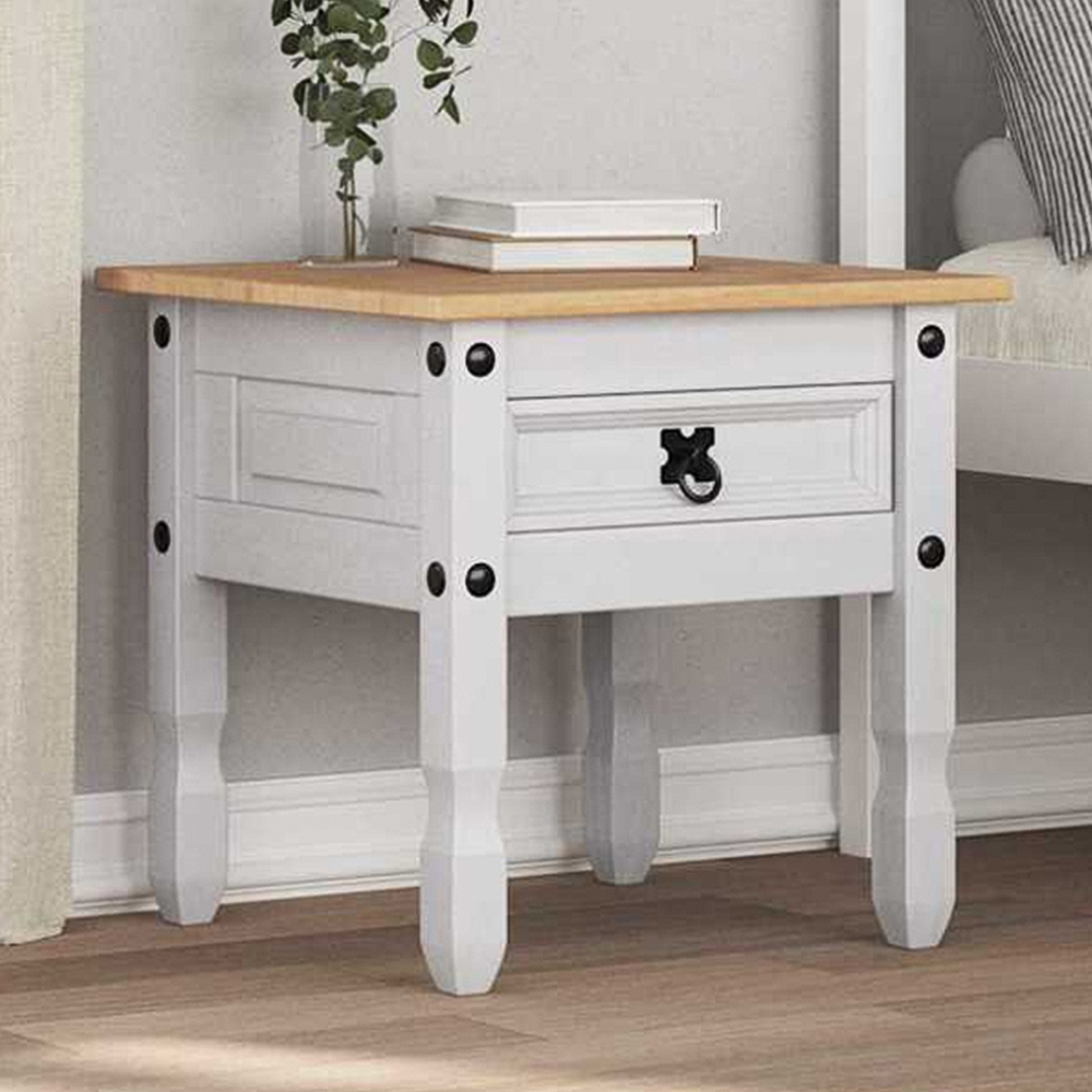 vidaXL Corona Single Drawer White Solid Pine Wood End Table Image 1