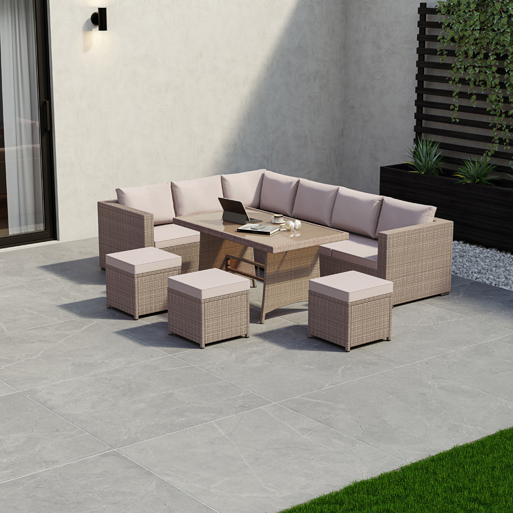 GARDEN VIDA Belgrave 9 Seater Natural PE Rattan Garden Corner Lounge Set Image 8