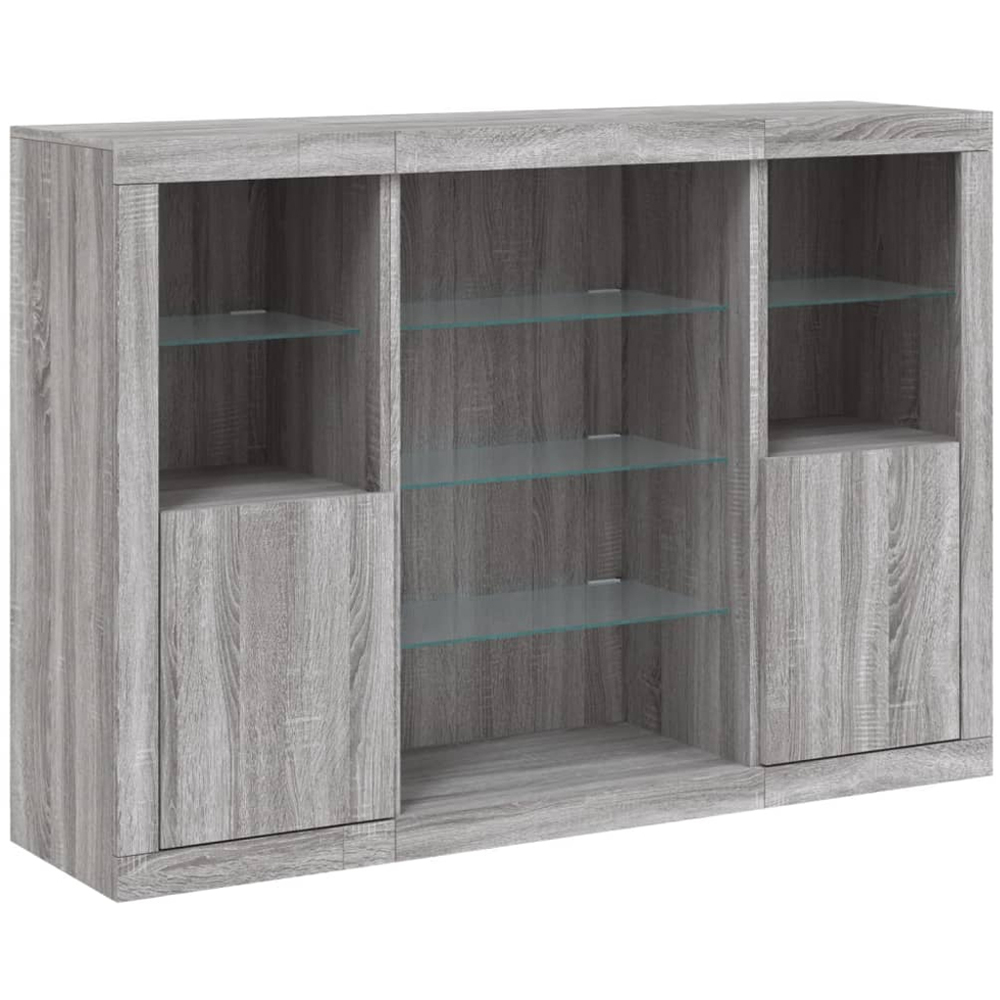 vidaXL 2 Door 12 Shelf Grey Sonoma Wooden Sideboard with LED Lights 3 Piece Image 2