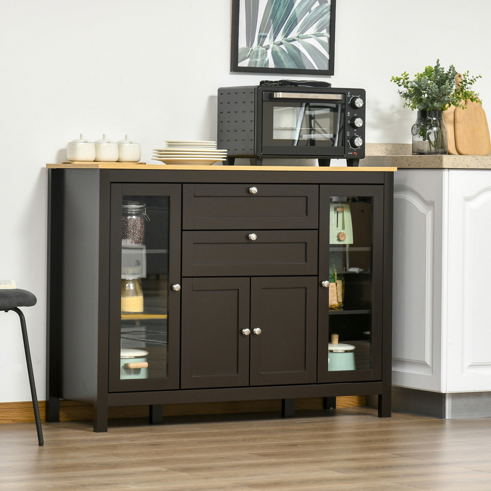 HOMCOM 4 Door 2 Drawer Black Brown Modern Storage Cabinet Image 2