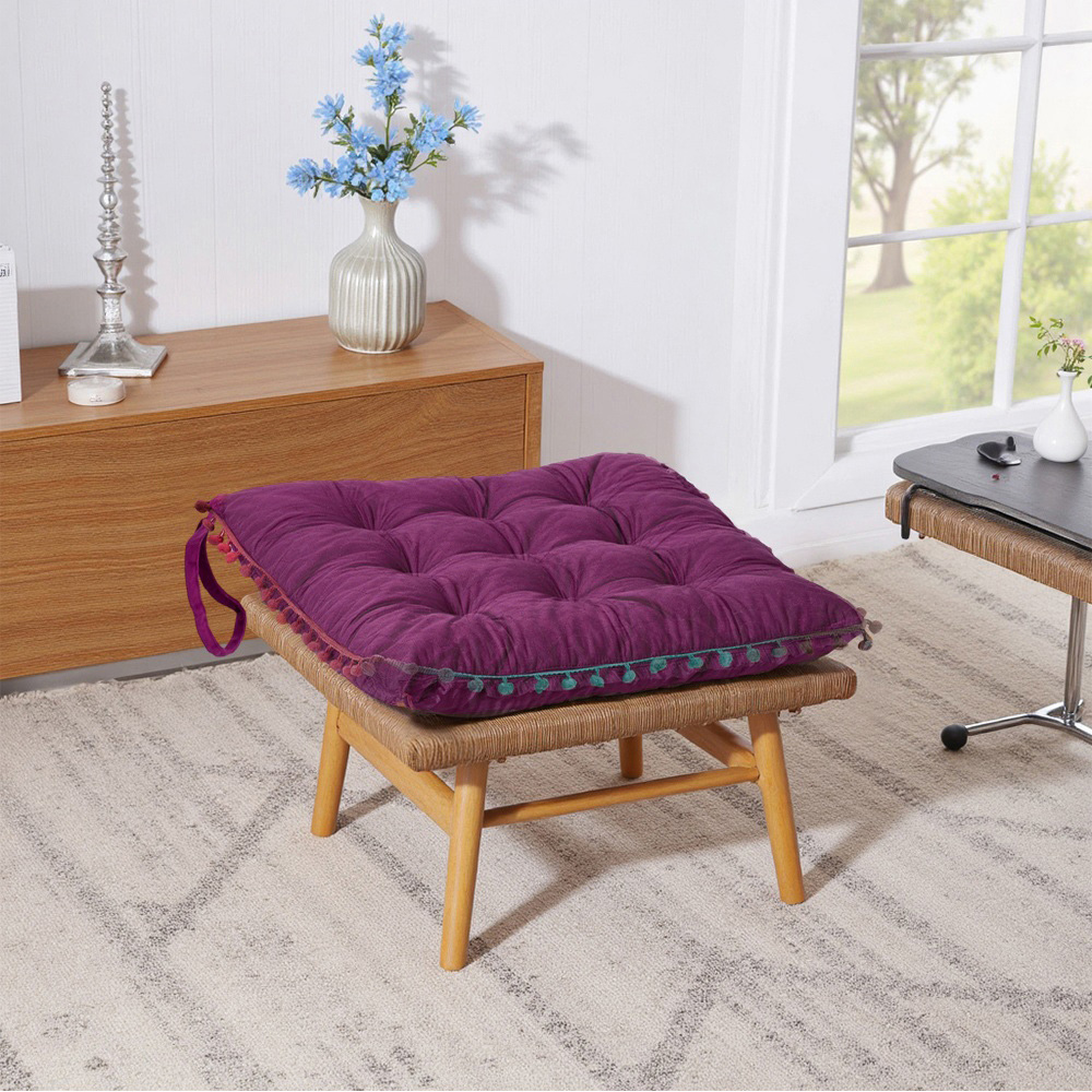 Living and Home Magenta Soft Chair Cushion with Pom Pom Trim 40 x 40cm Image 7